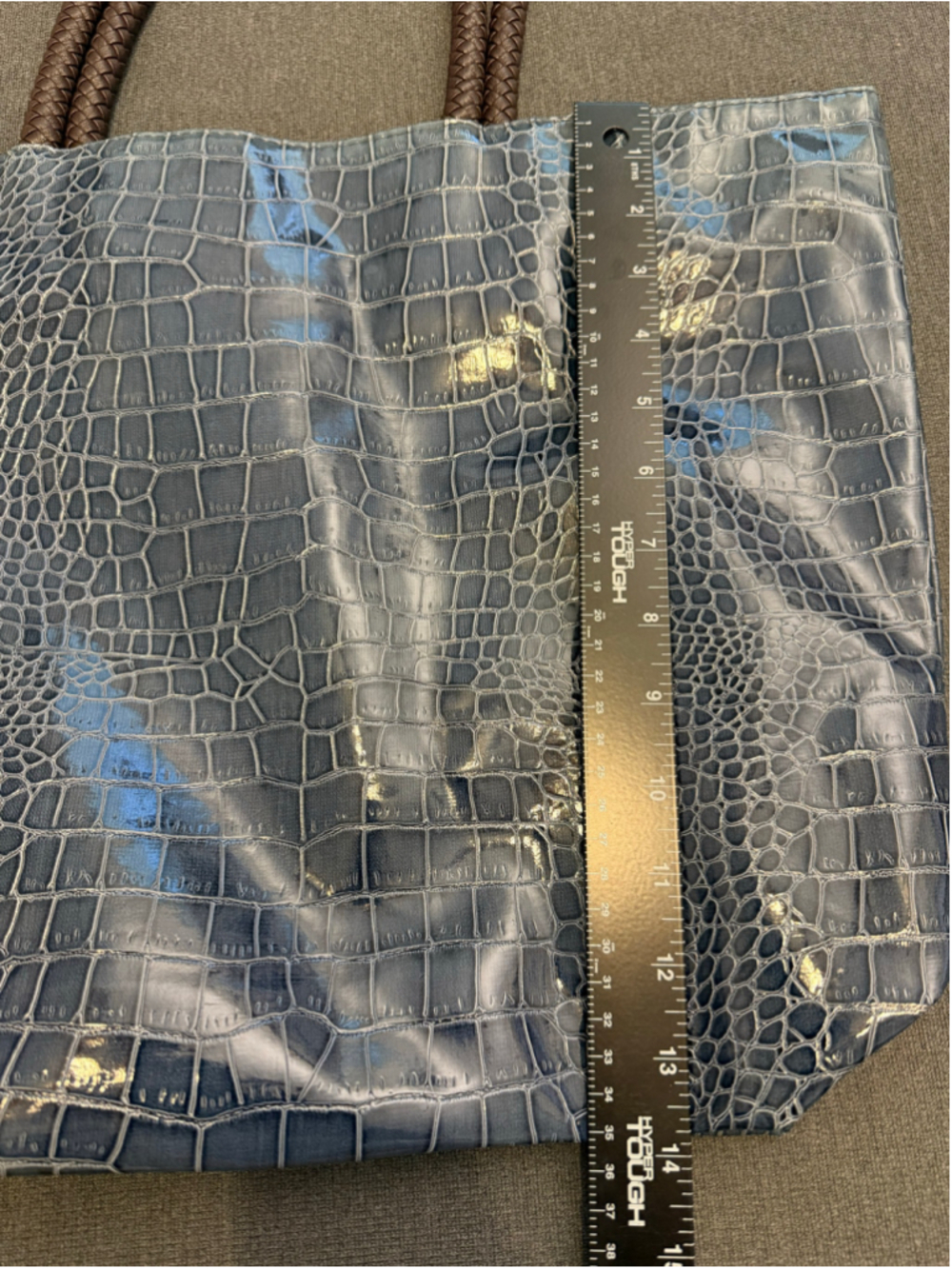 Neiman Marcus Blue Faux Croc Embossed Tote Bag, Like New - Picture 4 of 8
